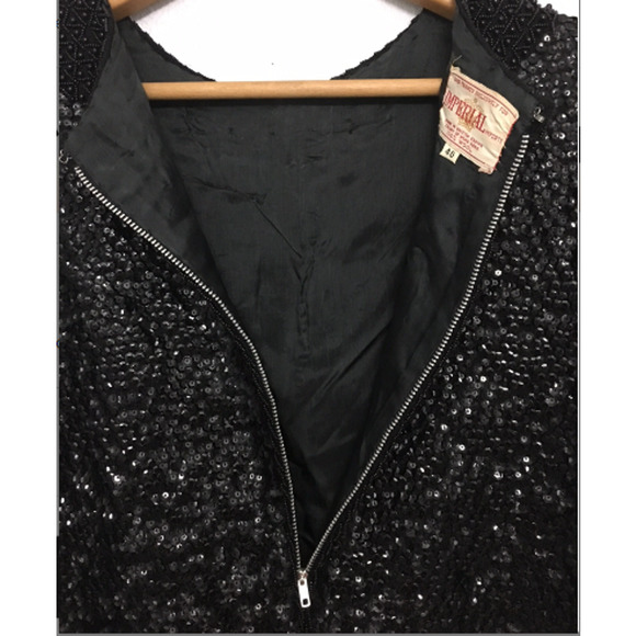 SALE. Vintage Black Beaded Sequin Blouse  - 1960's Cocktail Evening Blouse - LG - Picture 7 of 8